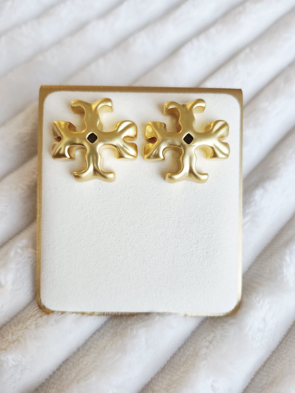 Tory Burch Roxanne Logo Stud Earrings Matte Gold Tone